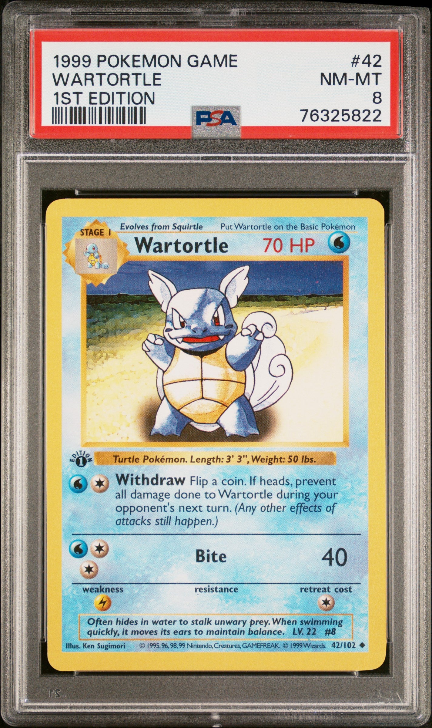 WARTORTLE 1ST EDITION 1999 POKEMON GAME PSA NM-MT 8