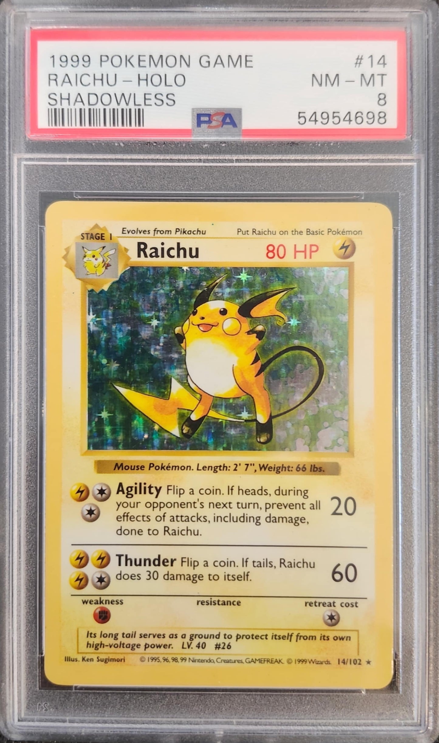 Raichu Holo Shadowless PSA 8