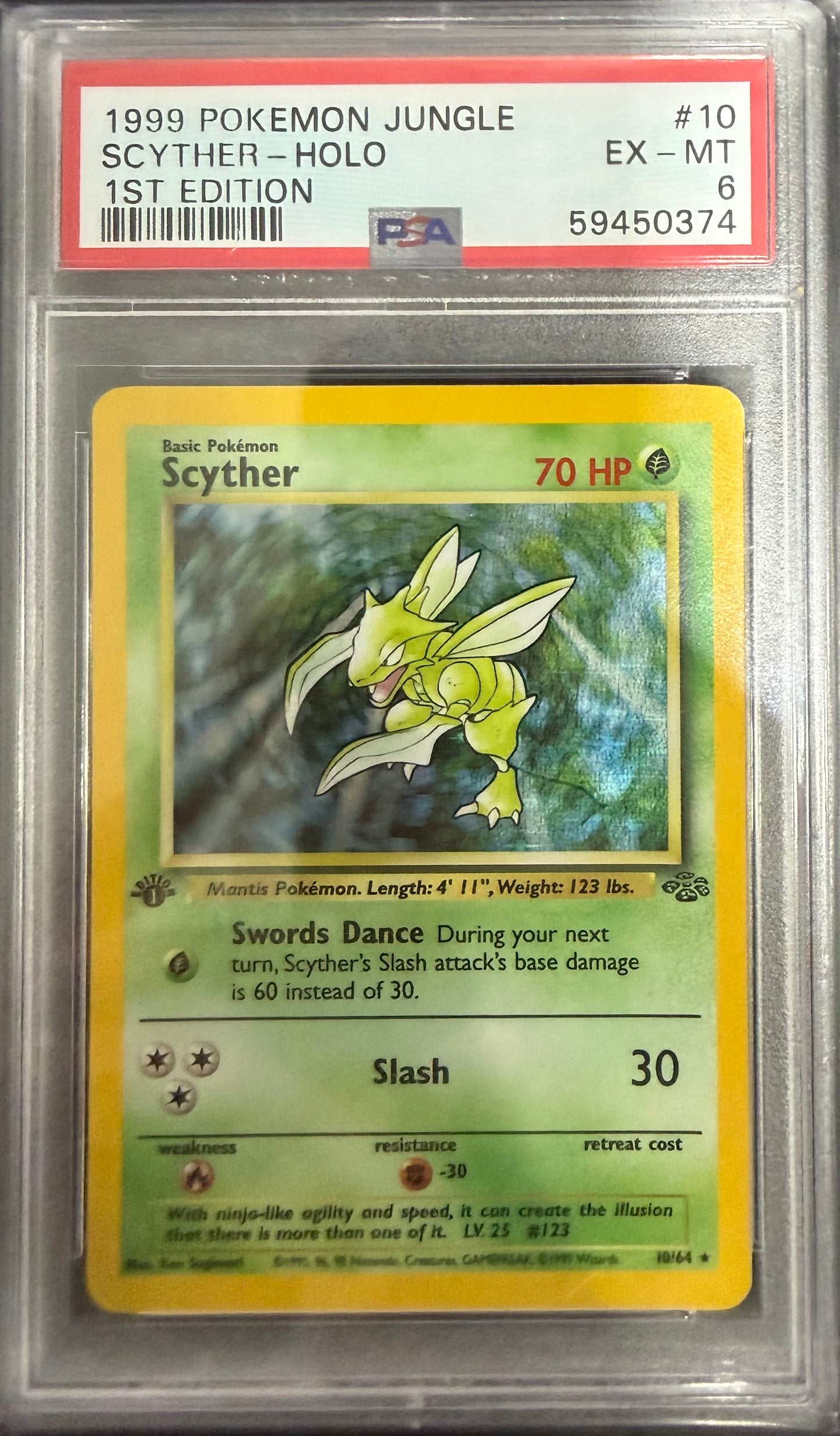 SCYTHER-HOLO 1ST EDITION 1999 POKEMON JUNGLE PSA EX-MT 6