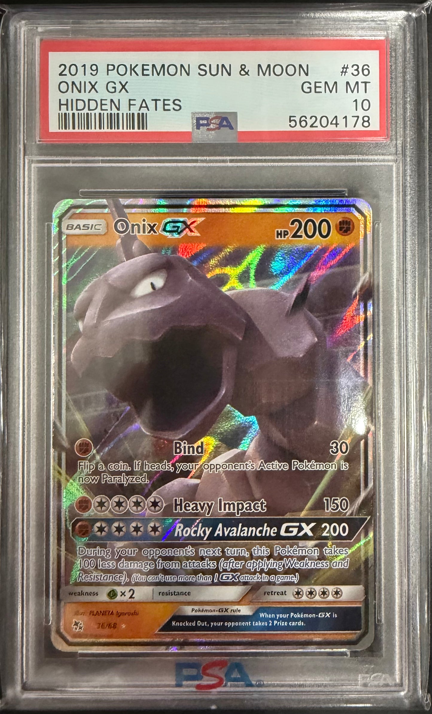 ONIX GX HIDDEN FATES 2019 POKEMON SUN & MOON HIDDEN FATES PSA GEM MT 10