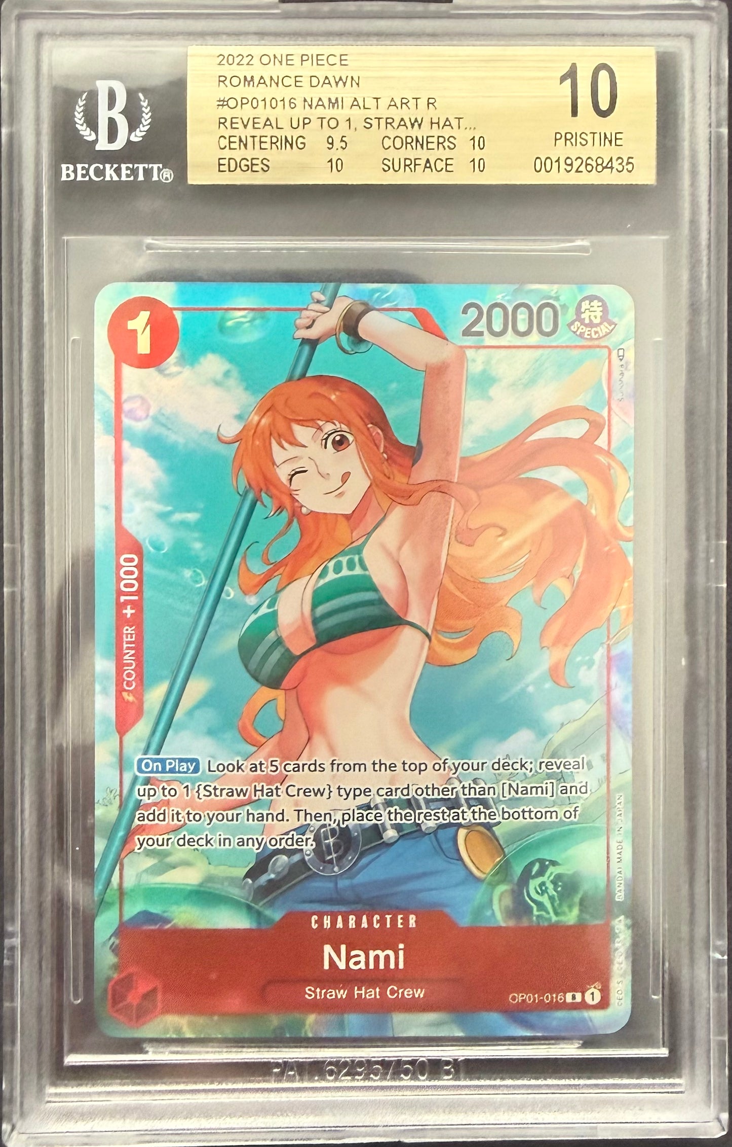 Nami ALT ART R/"reveal up to 1 , Straw Hat..." 2022 2022 One Piece Card Game Romance Dawn BGS 10.0