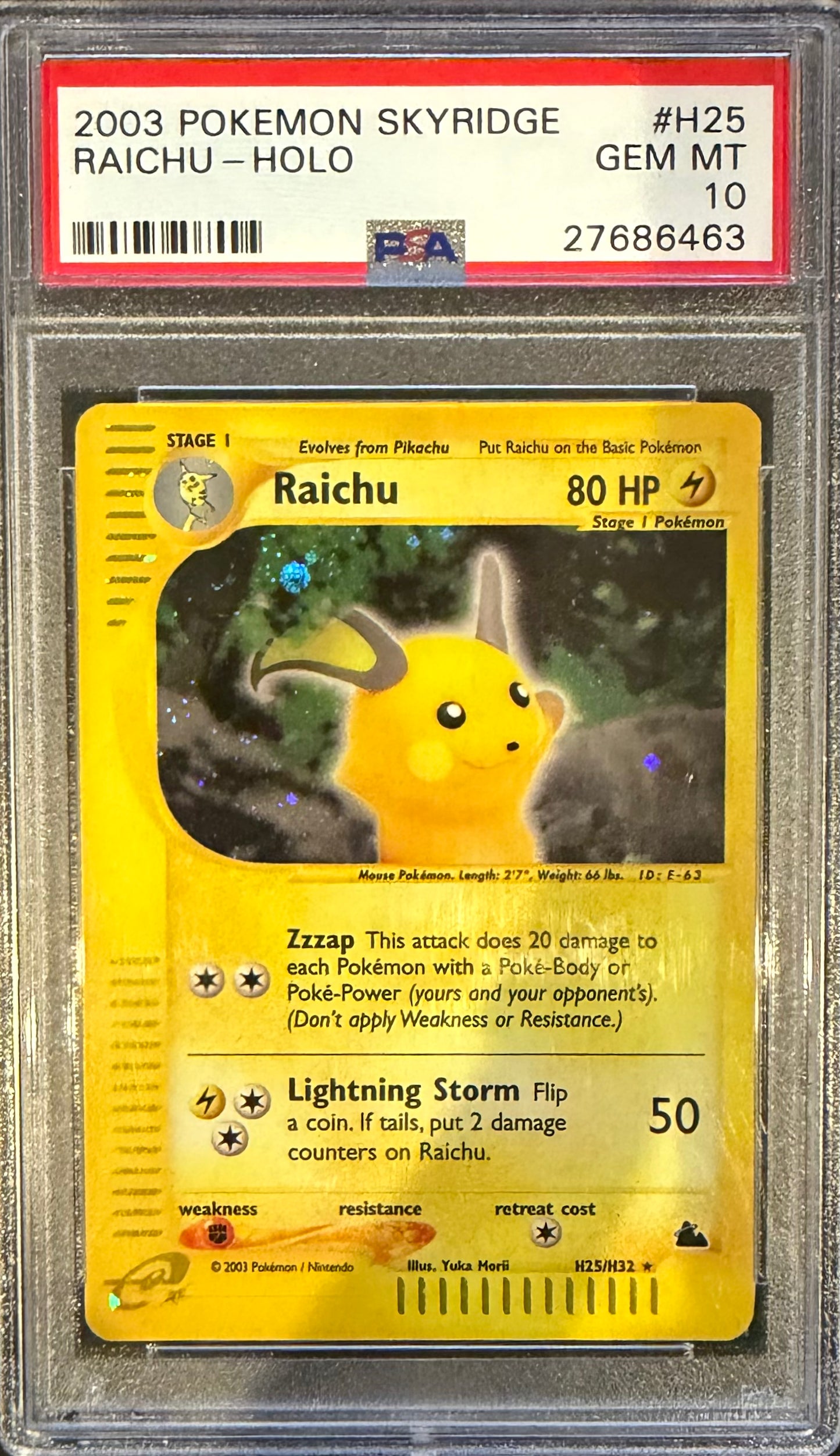 RAICHU-HOLO 2003 POKEMON SKYRIDGE PSA GEM MT 10
