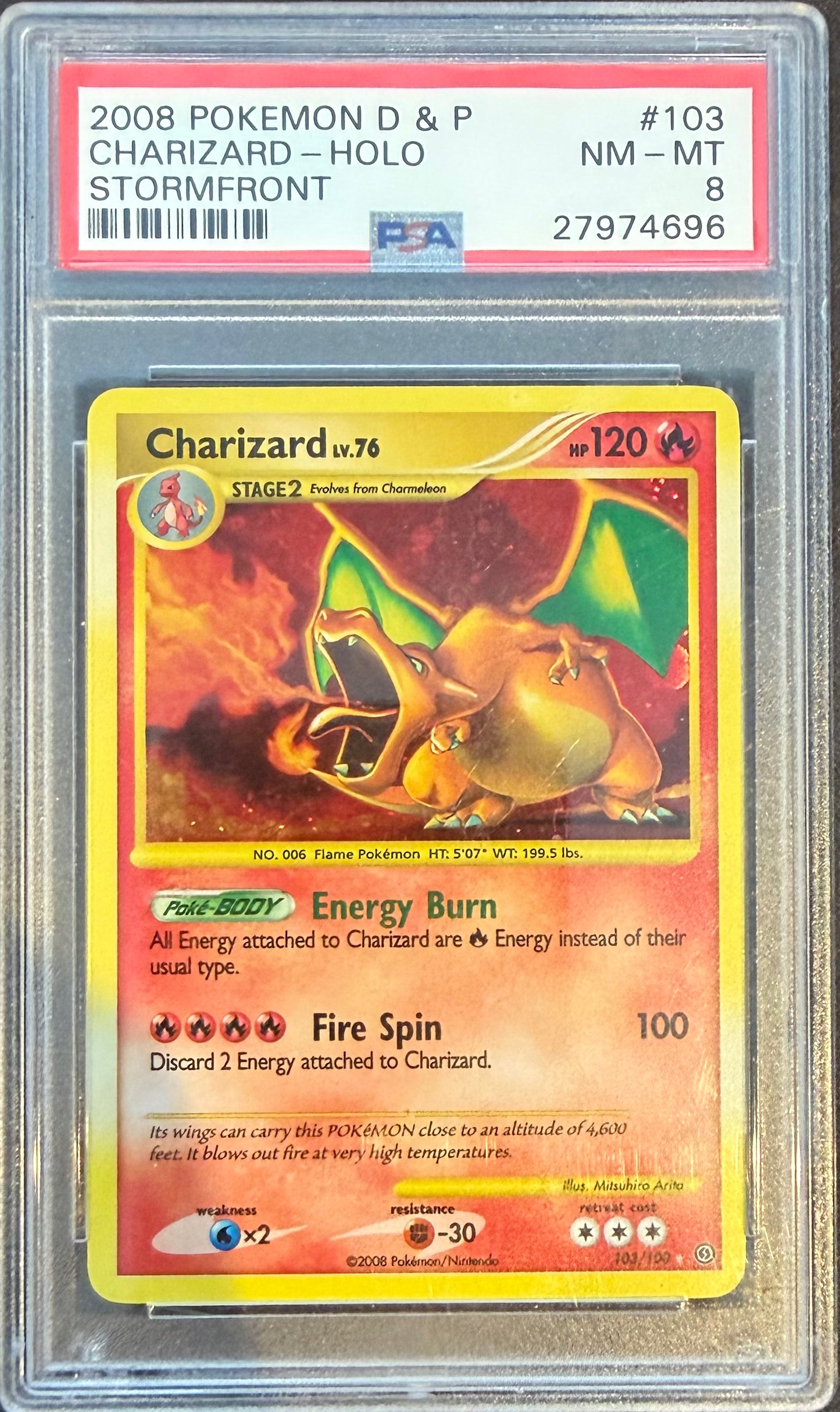 CHARIZARD-HOLO STORMFRONT 2008 POKEMON DIAMOND & PEARL STORMFRONT PSA NM-MT 8