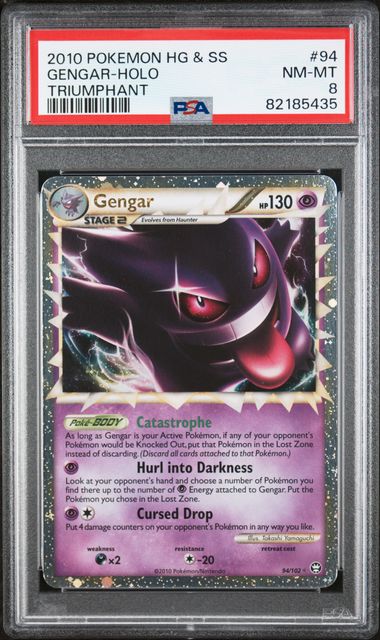 GENGAR-HOLO TRIUMPHANT 2010 POKEMON HEARTGOLD & SOULSILVER TRIUMPHANT PSA NM-MT 8