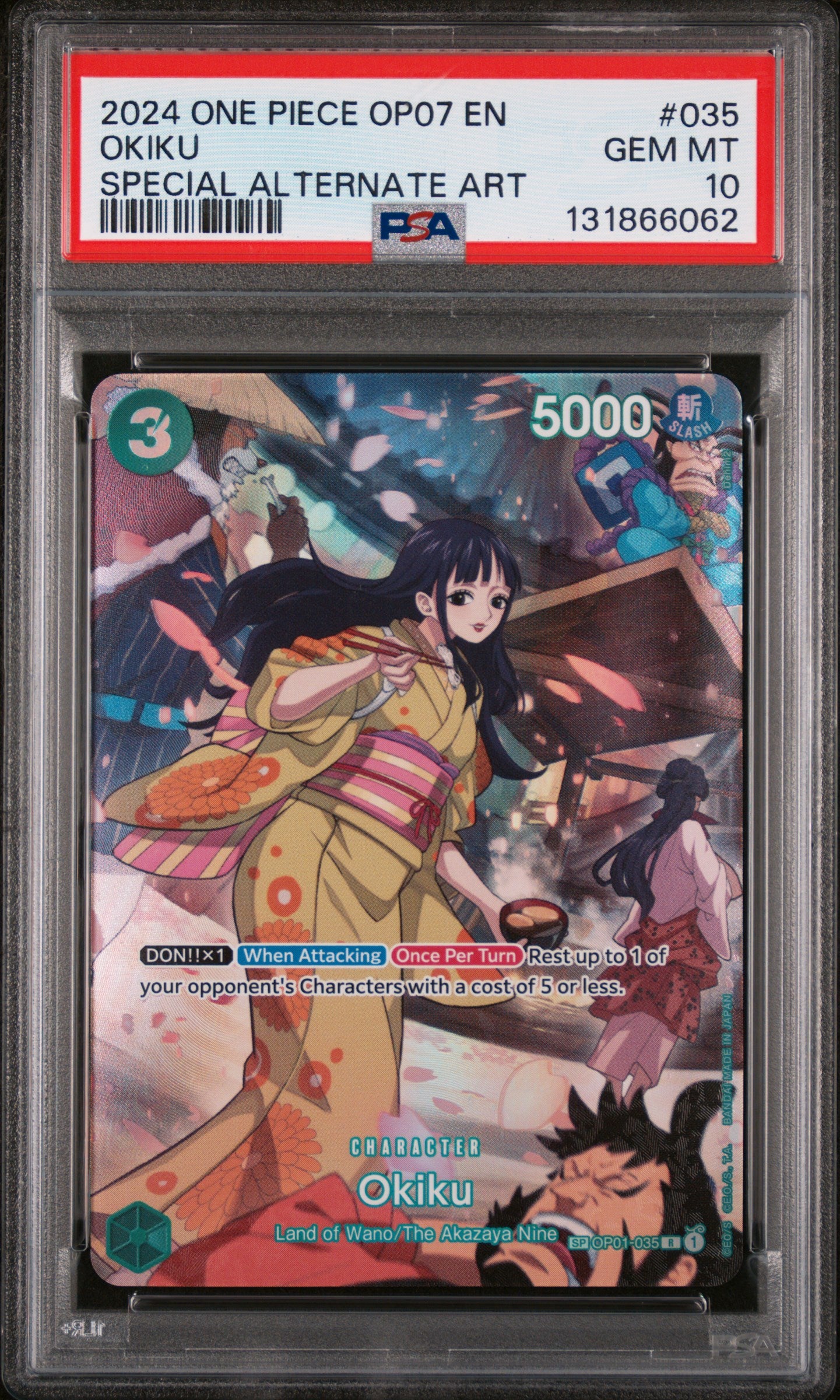 OKIKU SPECIAL ALTERNATE ART 2024 ONE PIECE OP07-500 YEARS IN THE FUTURE PSA GEM MT 10