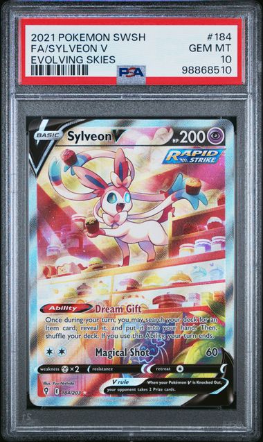 2021 POKEMON SWORD & SHIELD EVOLVING SKIES #184 FA/SYLVEON V EVOLVING SKIES PSA 10