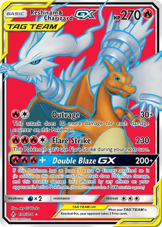 Reshiram & Charizard GX (Full Art) (194/214) (SM10)
