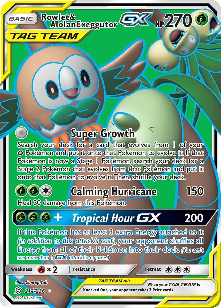 Rowlet & Alolan Exeggutor GX (Full Art) (214/236) (SM11)