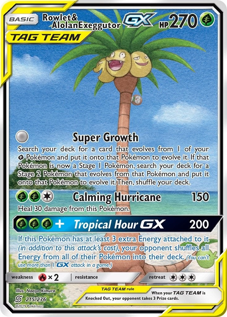 Rowlet & Alolan Exeggutor GX (Alternate Full Art) (215/236) (SM11)