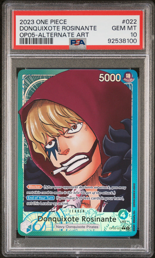 DONQUIXOTE ROSINANTE ALTERNATE ART 2023 ONE PIECE OP05-AWAKENING OF THE NEW ERA PSA GEM MT 10