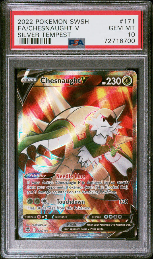 FA/CHESNAUGHT V SILVER TEMPEST 2022 POKEMON SWORD & SHIELD SILVER TEMPEST PSA GEM MT 10