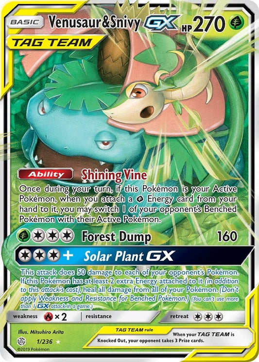 Venusaur & Snivy GX (1/236) (SM12)