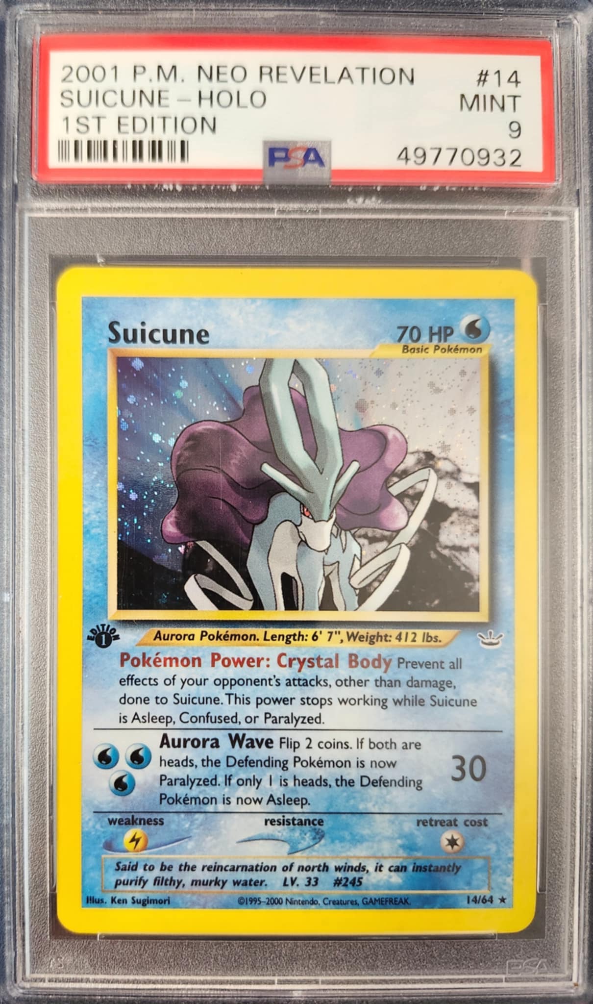 Suicune (Double-Holo) 1st Ed. PSA 9