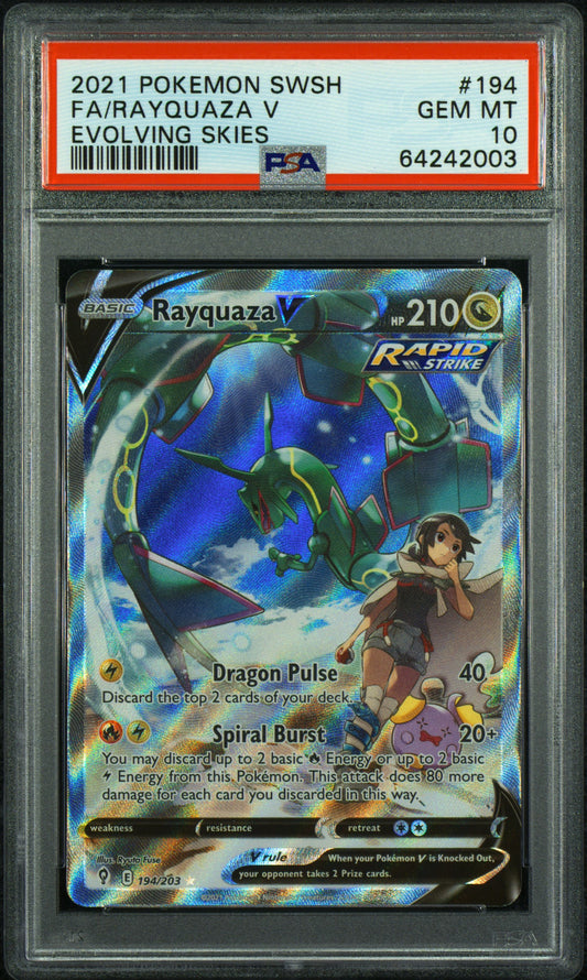 FA/RAYQUAZA V EVOLVING SKIES 2021 POKEMON SWORD & SHIELD EVOLVING SKIES PSA GEM MT 10