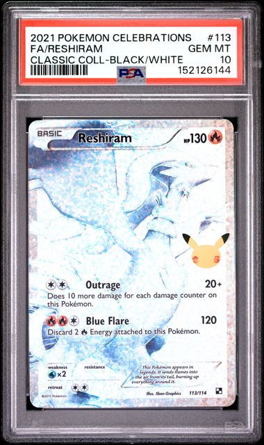2021 Pokémon Celebrations Classic Collection #113 Reshiram - Full Art PSA 10