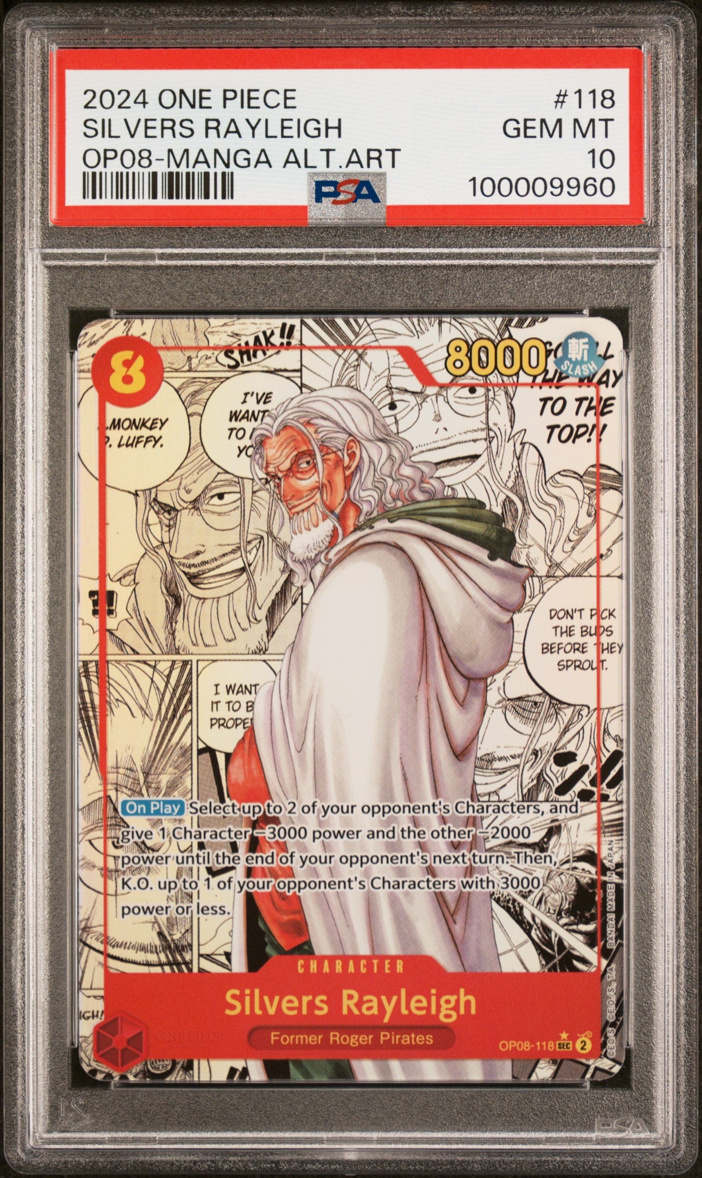 SILVERS RAYLEIGH MANGA ALTERNATE ART 2024 ONE PIECE OP08-TWO LEGENDS PSA GEM MT 10