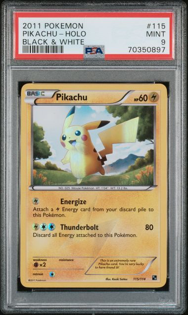 2011 POKEMON BLACK & WHITE #115 PIKACHU-HOLO BLACK & WHITE PSA 9