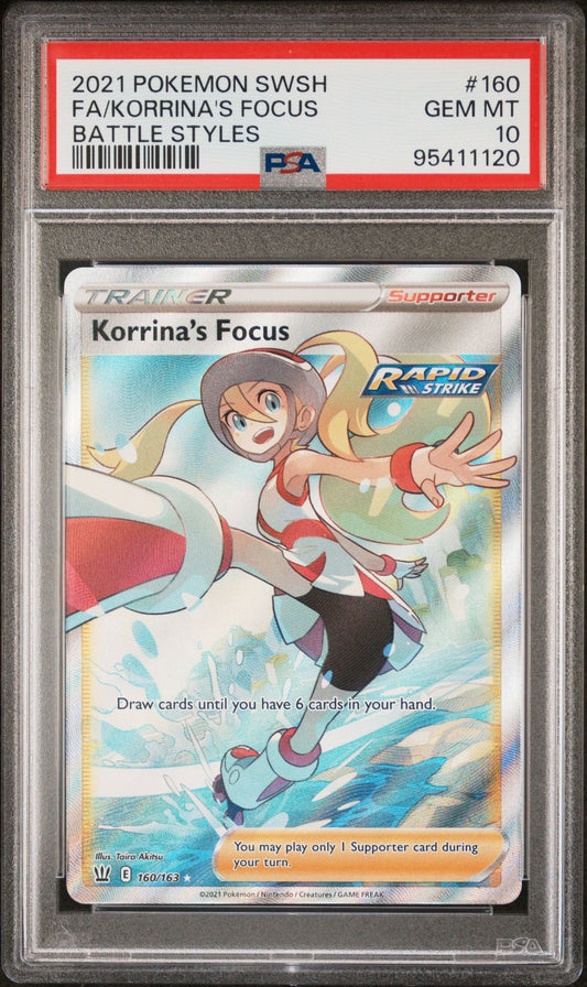 FA/KORRINA'S FOCUS BATTLE STYLES 2021 POKEMON SWORD & SHIELD BATTLE STYLES PSA GEM MT 10
