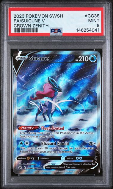 2023 POKEMON SWORD AND SHIELD CROWN ZENITH #GG38 FA/SUICUNE V CROWN ZENITH PSA 9