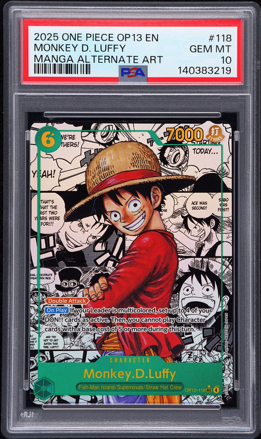 MONKEY D. LUFFY MANGA ALTERNATE ART 2025 ONE PIECE OP13-CARRYING ON HIS WILL PSA GEM MT 10