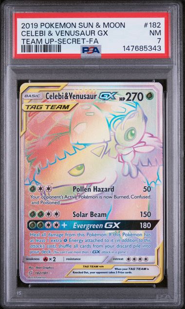 Celebi & Venusaur GX PSA 7