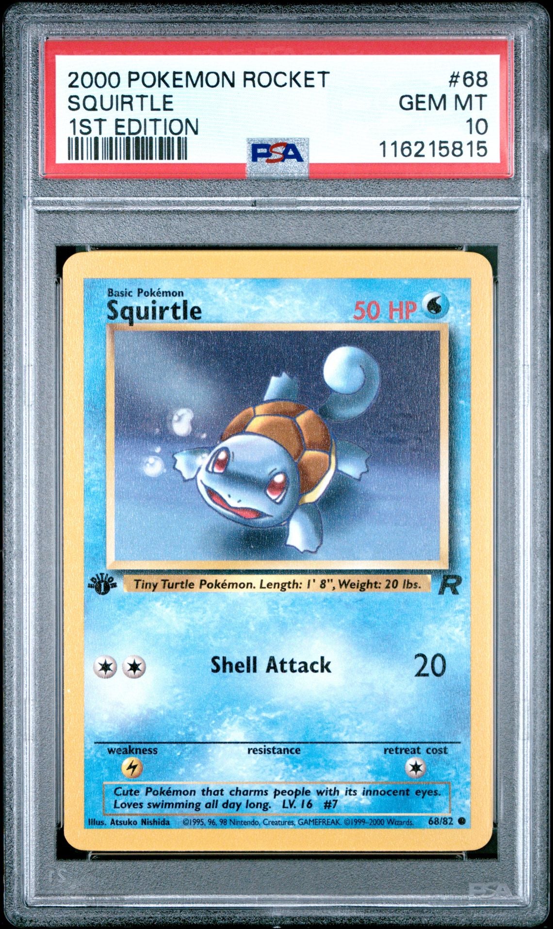SQUIRTLE 1ST EDITION 2000 POKEMON ROCKET PSA GEM MT 10