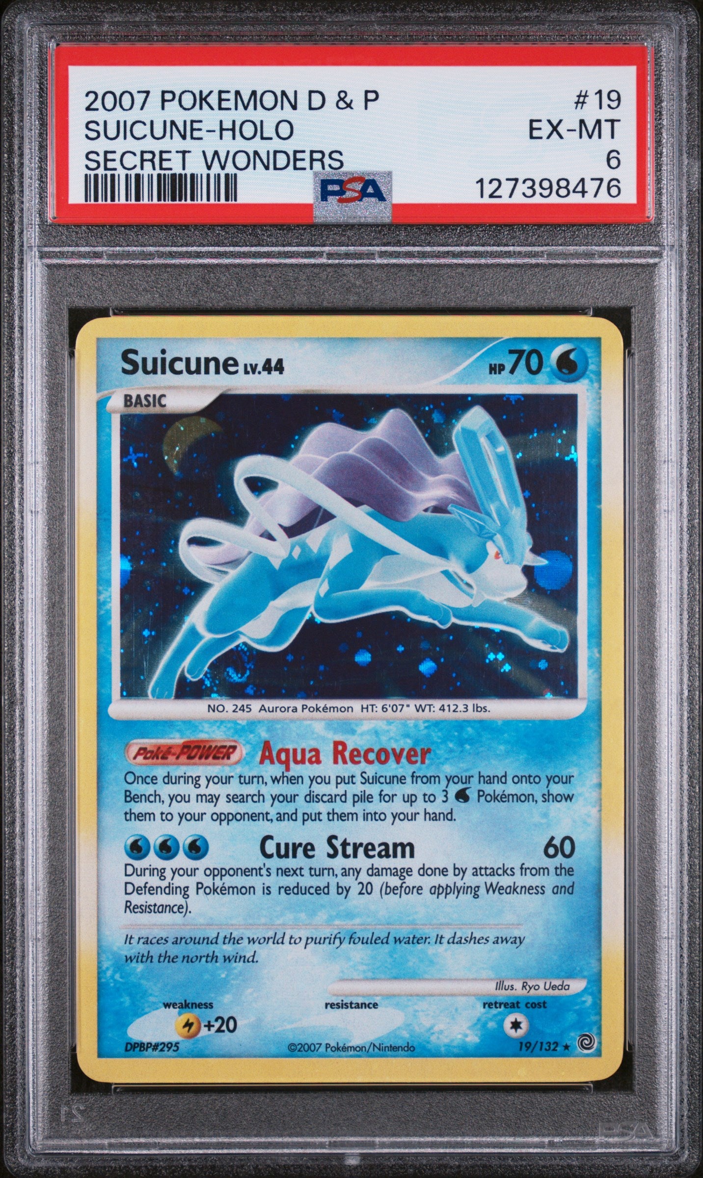 SUICUNE-HOLO SECRET WONDERS 2007 POKEMON DIAMOND & PEARL SECRET WONDERS PSA EX-MT 6
