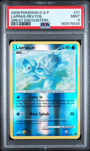 2008 POKEMON DIAMOND & PEARL GREAT ENCOUNTERS #21 LAPRAS-REV.FOIL GREAT ENCOUNTERS PSA 9