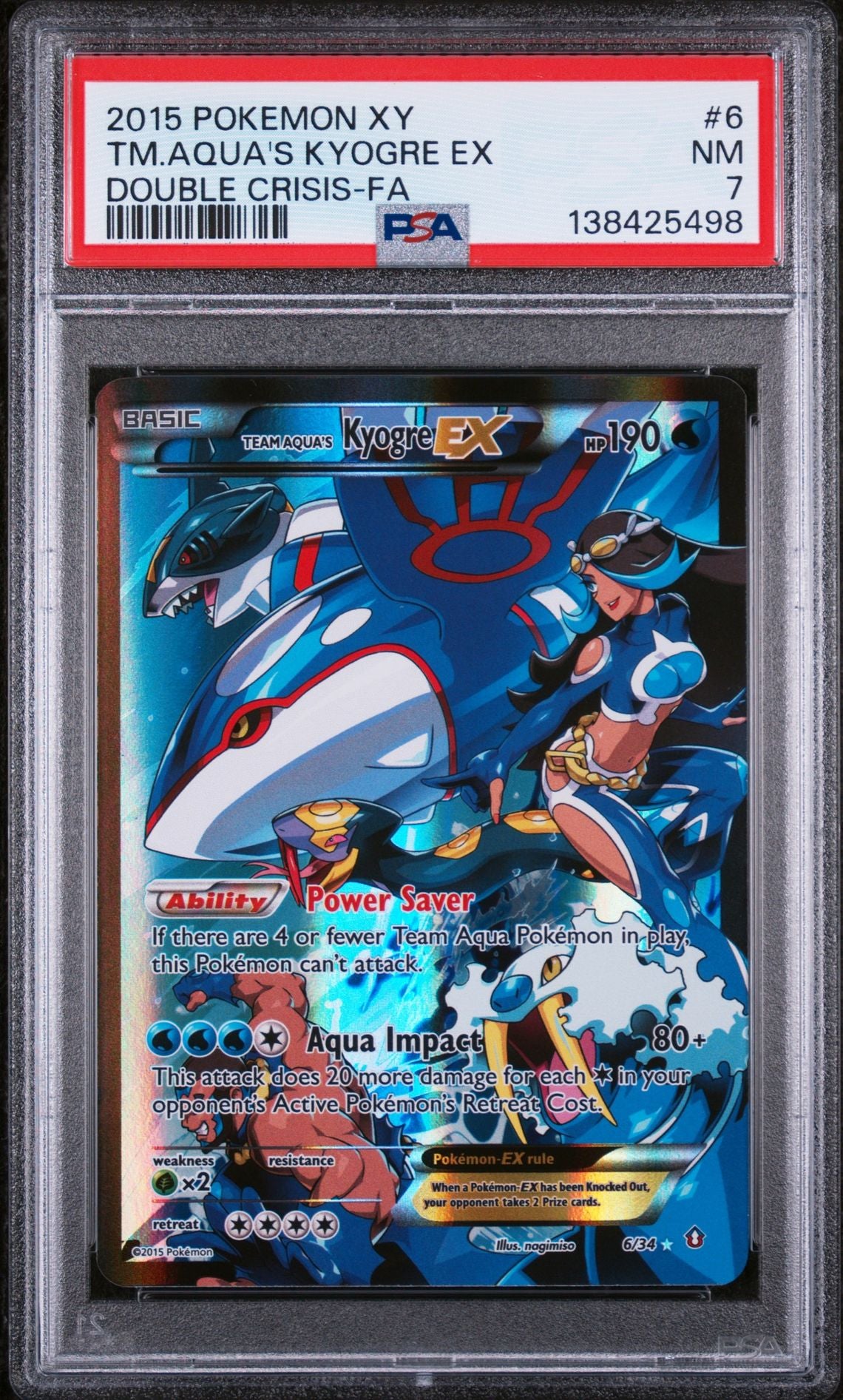 TM.AQUA'S KYOGRE EX DOUBLE CRISIS-FA 2015 POKEMON XY DOUBLE CRISIS PSA NM 7