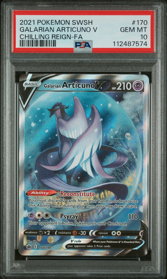 GALARIAN ARTICUNO V CHILLING REIGN-FA 2021 POKEMON SWORD & SHIELD CHILLING REIGN PSA GEM MT 10