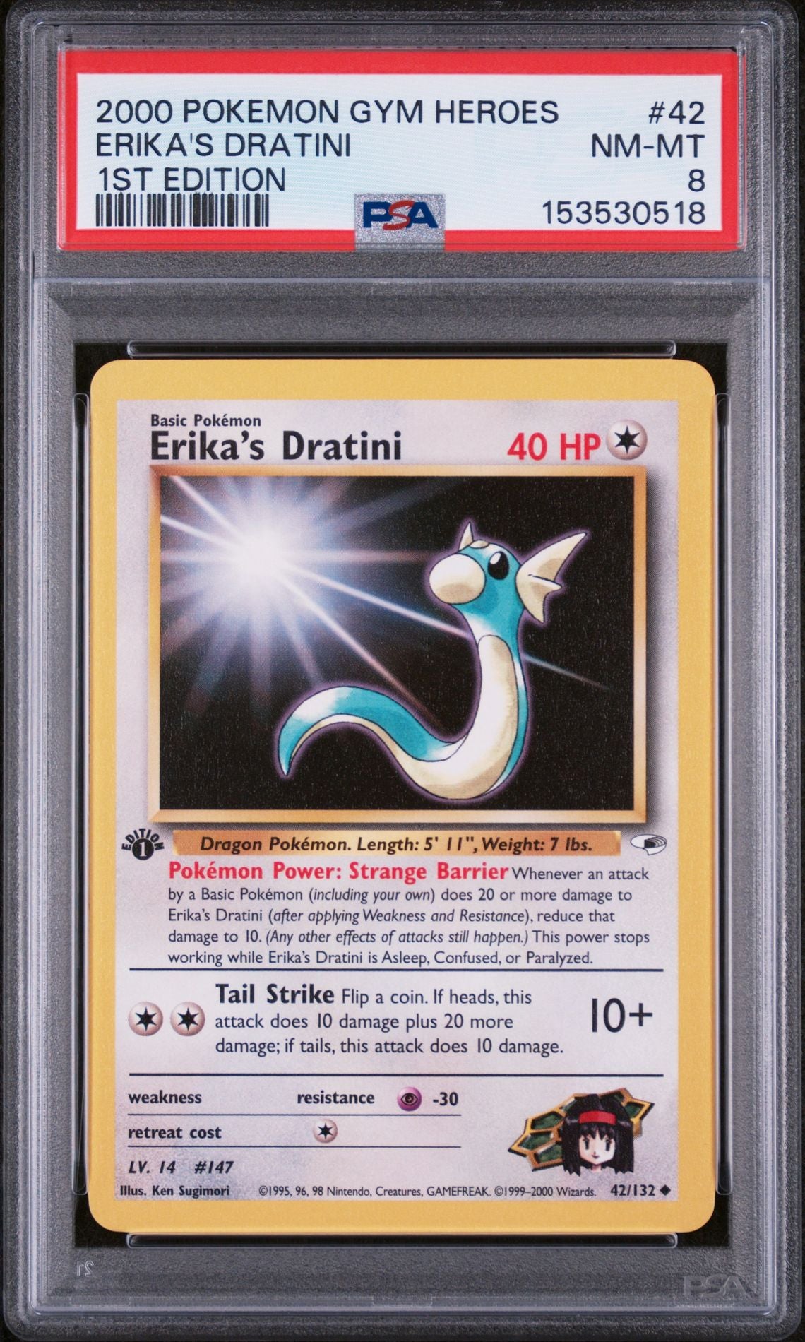 ERIKA'S DRATINI 1ST EDITION 2000 POKEMON GYM HEROES PSA NM-MT 8