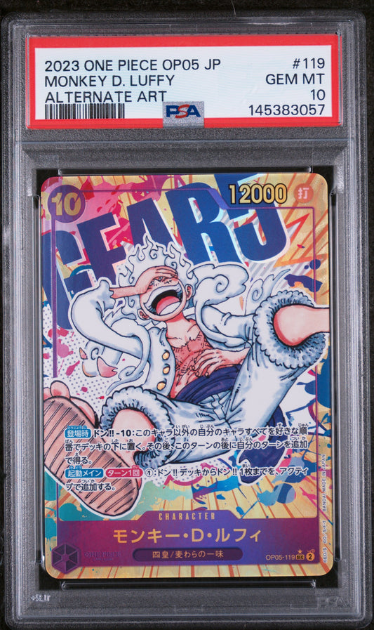 MONKEY D. LUFFY ALTERNATE ART 2023 ONE PIECE JAPANESE OP05-AWAKENING OF THE NEW ERA PSA GEM MT 10