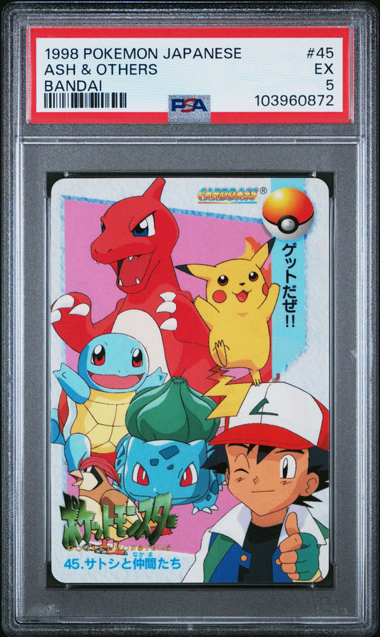 ASH & OTHERS BANDAI 1998 POKEMON JAPANESE BANDAI CARDDASS VENDING PSA EX 5
