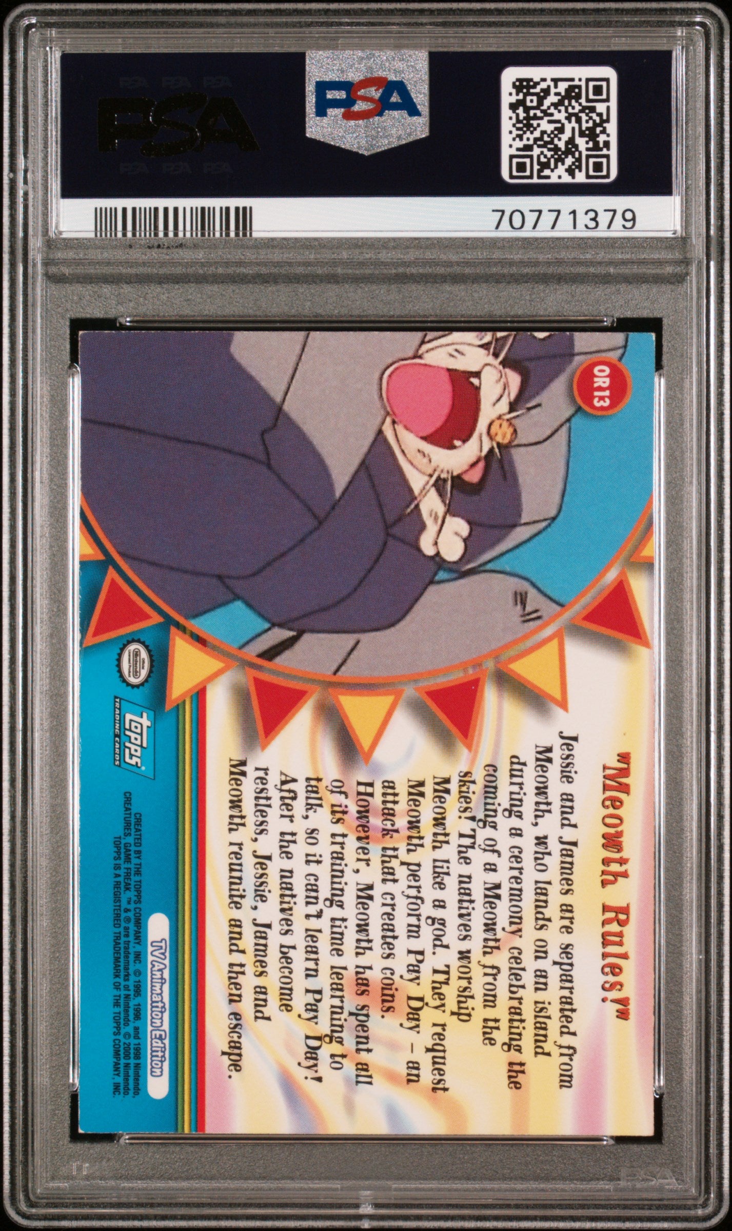 MEOWTH RULES ANIM.S.3 ORNG.ISLNDS.-FL. 2000 TOPPS POKEMON TV ANIMATION SERIES 3 ORANGE ISLANDS PSA NM 7