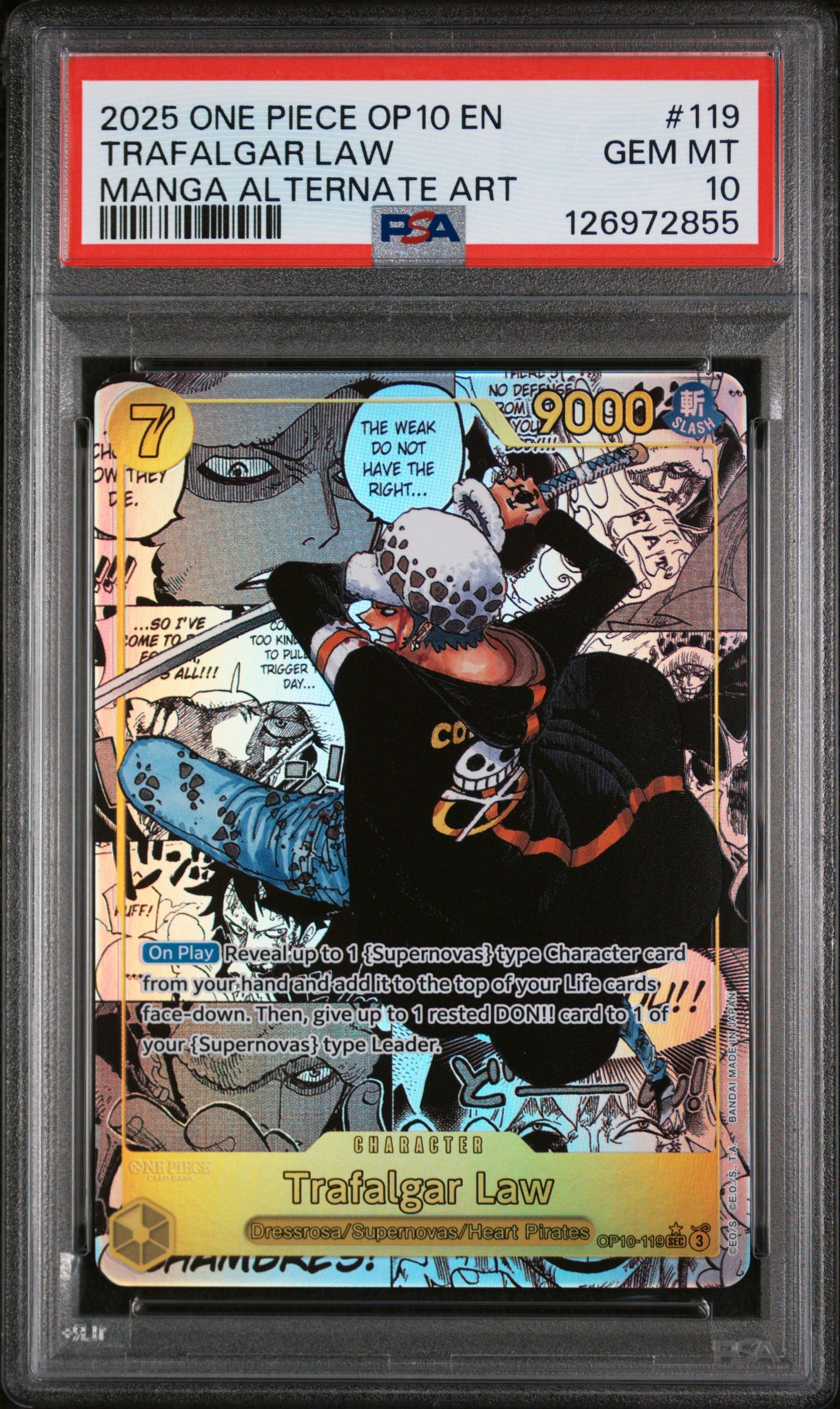 TRAFALGAR LAW MANGA ALTERNATE ART 2025 ONE PIECE OP10-ROYAL BLOOD PSA GEM MT 10