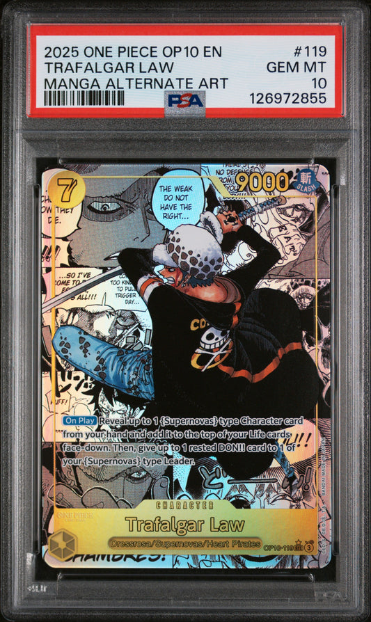TRAFALGAR LAW MANGA ALTERNATE ART 2025 ONE PIECE OP10-ROYAL BLOOD PSA GEM MT 10