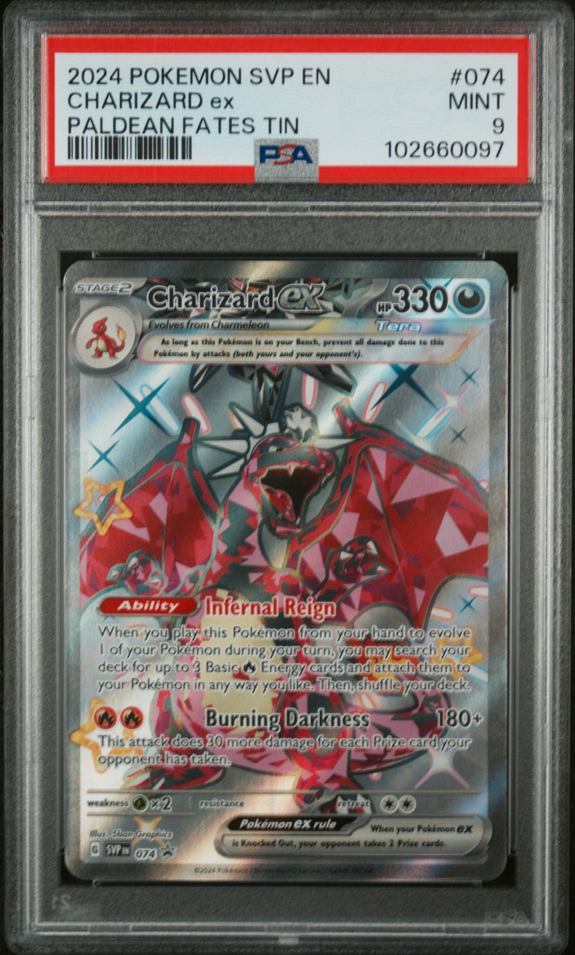 CHARIZARD ex PALDEAN FATES TIN 2024 POKEMON SVP EN-SV BLACK STAR PROMO PSA MINT 9