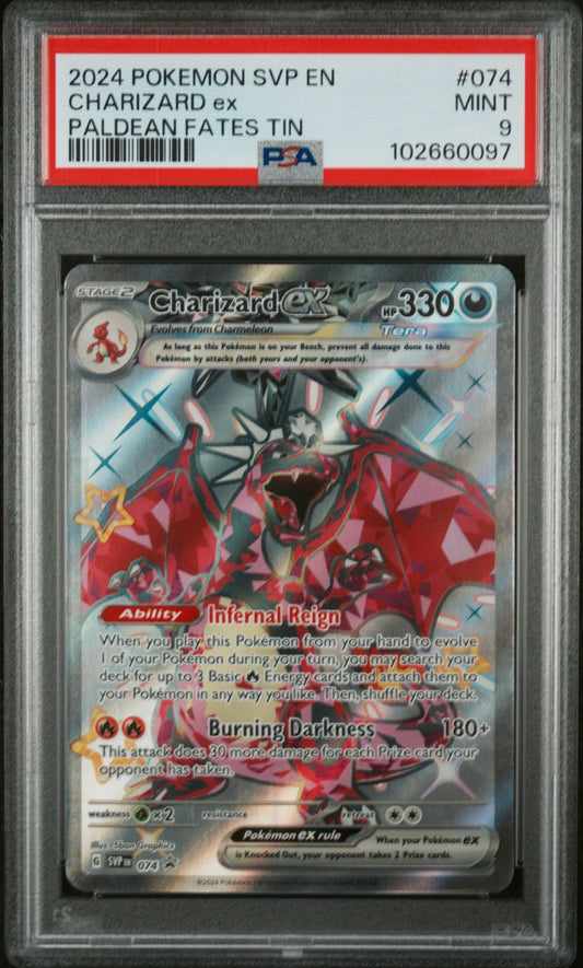 CHARIZARD ex PALDEAN FATES TIN 2024 POKEMON SVP EN-SV BLACK STAR PROMO PSA MINT 9
