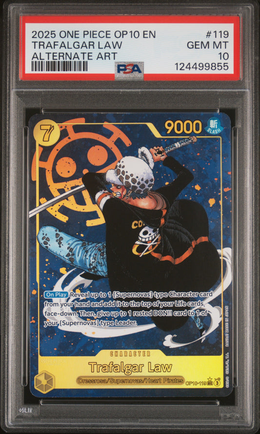 TRAFALGAR LAW ALTERNATE ART 2025 ONE PIECE OP10-ROYAL BLOOD PSA GEM MT 10