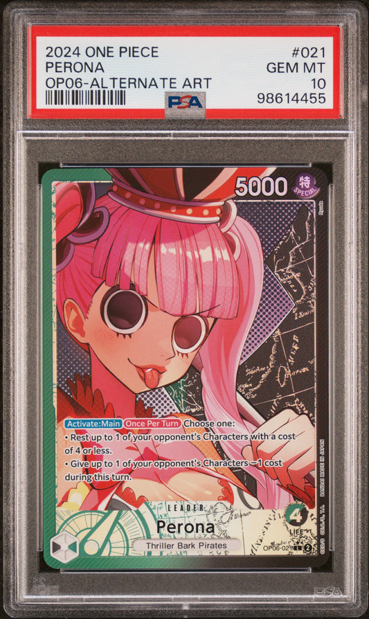 PERONA ALTERNATE ART 2024 ONE PIECE OP06-WINGS OF THE CAPTAIN PSA GEM MT 10