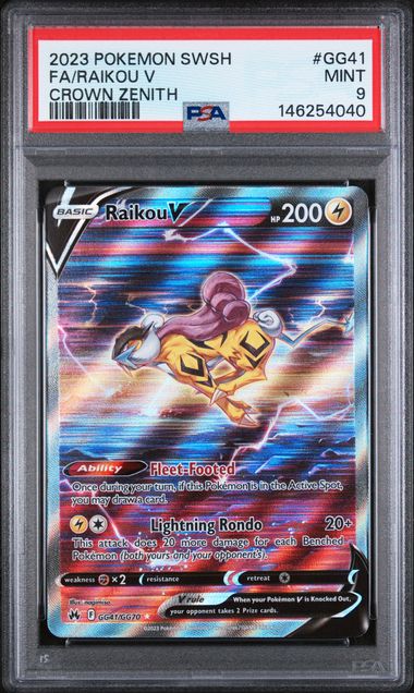 2023 POKEMON SWORD AND SHIELD CROWN ZENITH #GG41 FA/RAIKOU V CROWN ZENITH PSA 9