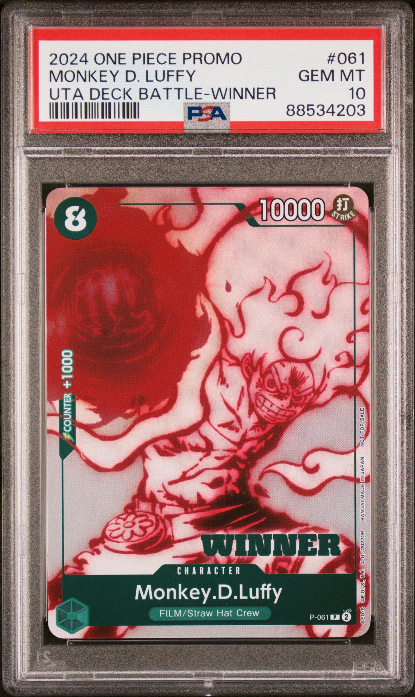 MONKEY D. LUFFY UTA DECK BATTLE-WINNER 2024 ONE PIECE PROMOS PSA GEM MT 10