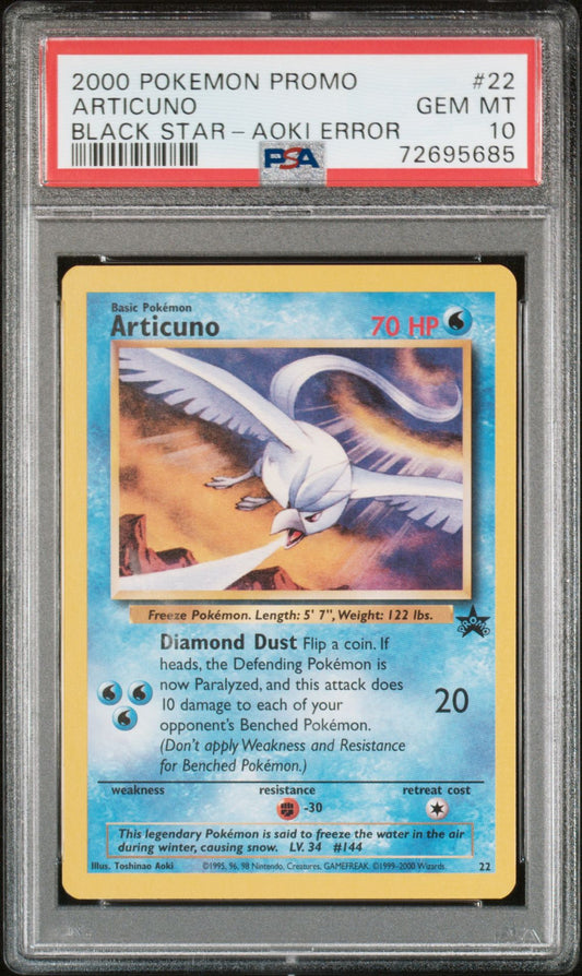 ARTICUNO BLACK STAR-AOKI ERROR 2000 POKEMON PROMO BLACK STAR PSA GEM MT 10