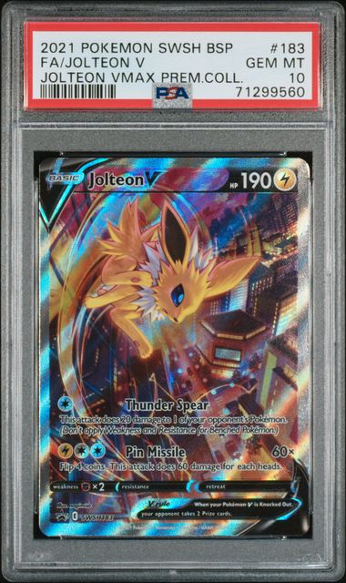 2021 POKEMON SWSH BLACK STAR PROMO #183 FA/JOLTEON V JOLTEON VMAX PREM.COLL. PSA 10