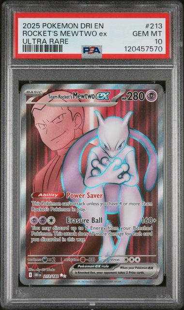 2025 POKEMON DRI EN-DESTINED RIVALS #213 ROCKET'S MEWTWO ex ULTRA RARE PSA 10