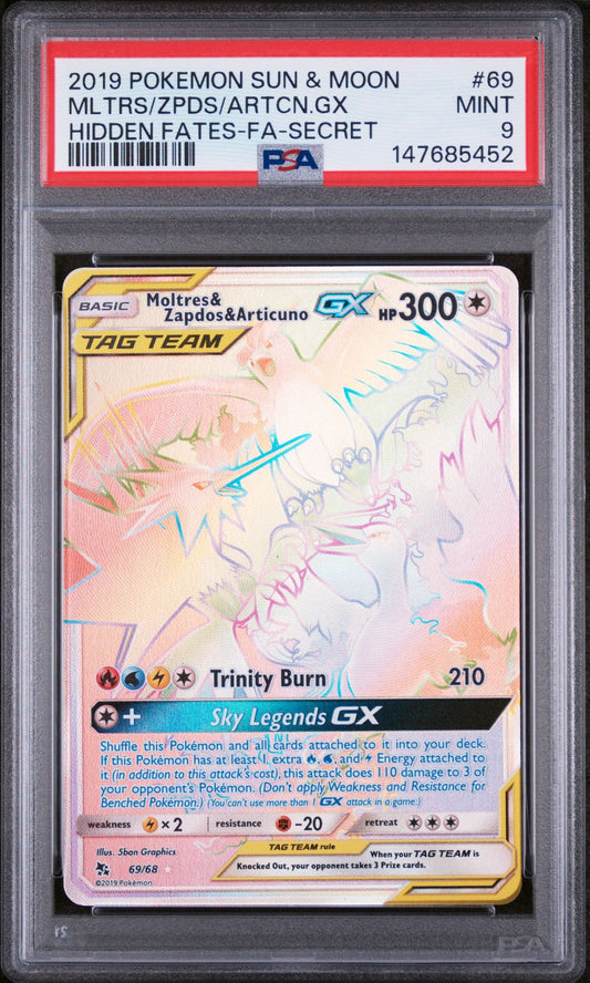 MLTRS/ZPDS/ARTCN.GX HIDDEN FATES-FA-SECRET 2019 POKEMON SUN & MOON HIDDEN FATES PSA MINT 9