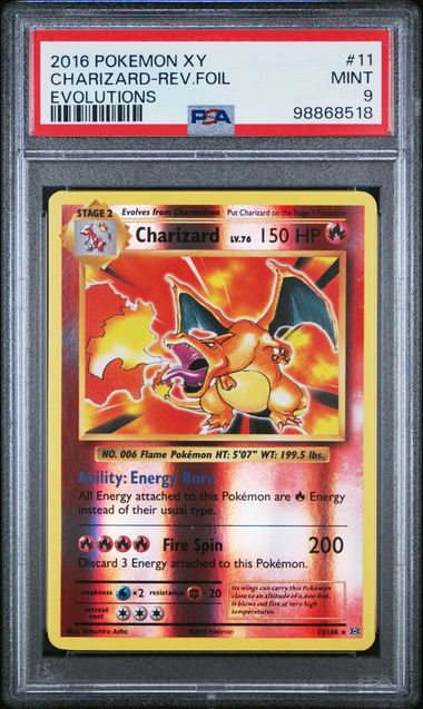 2016 POKEMON XY EVOLUTIONS #11 CHARIZARD-REV.FOIL EVOLUTIONS PSA 9