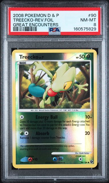 2008 POKEMON DIAMOND & PEARL GREAT ENCOUNTERS #90 TREECKO-REV.FOIL GREAT ENCOUNTERS PSA 8