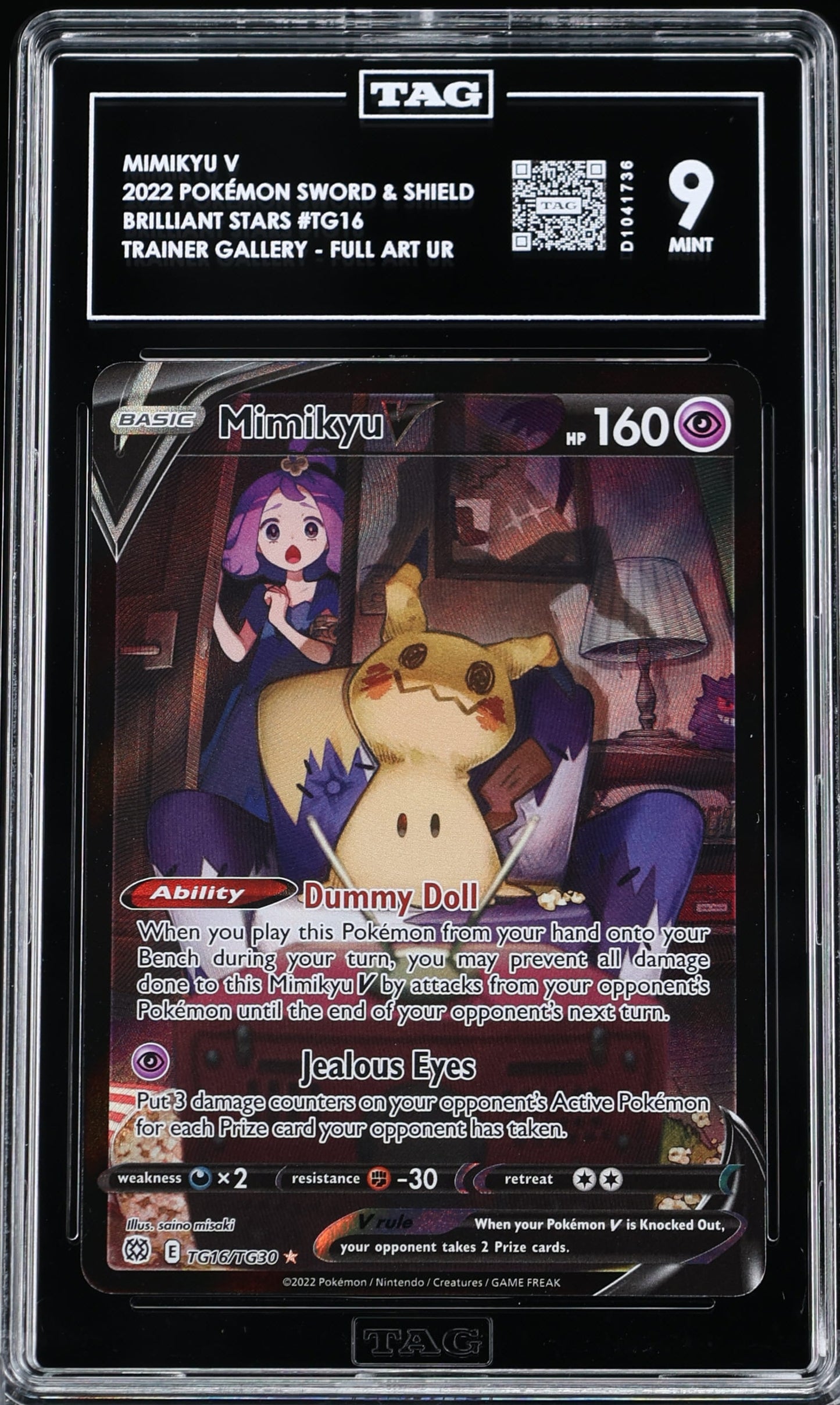 Mimikyu V Full Art - Ultra Rare 2022 Pokémon Sword & Shield TAG 9 MINT