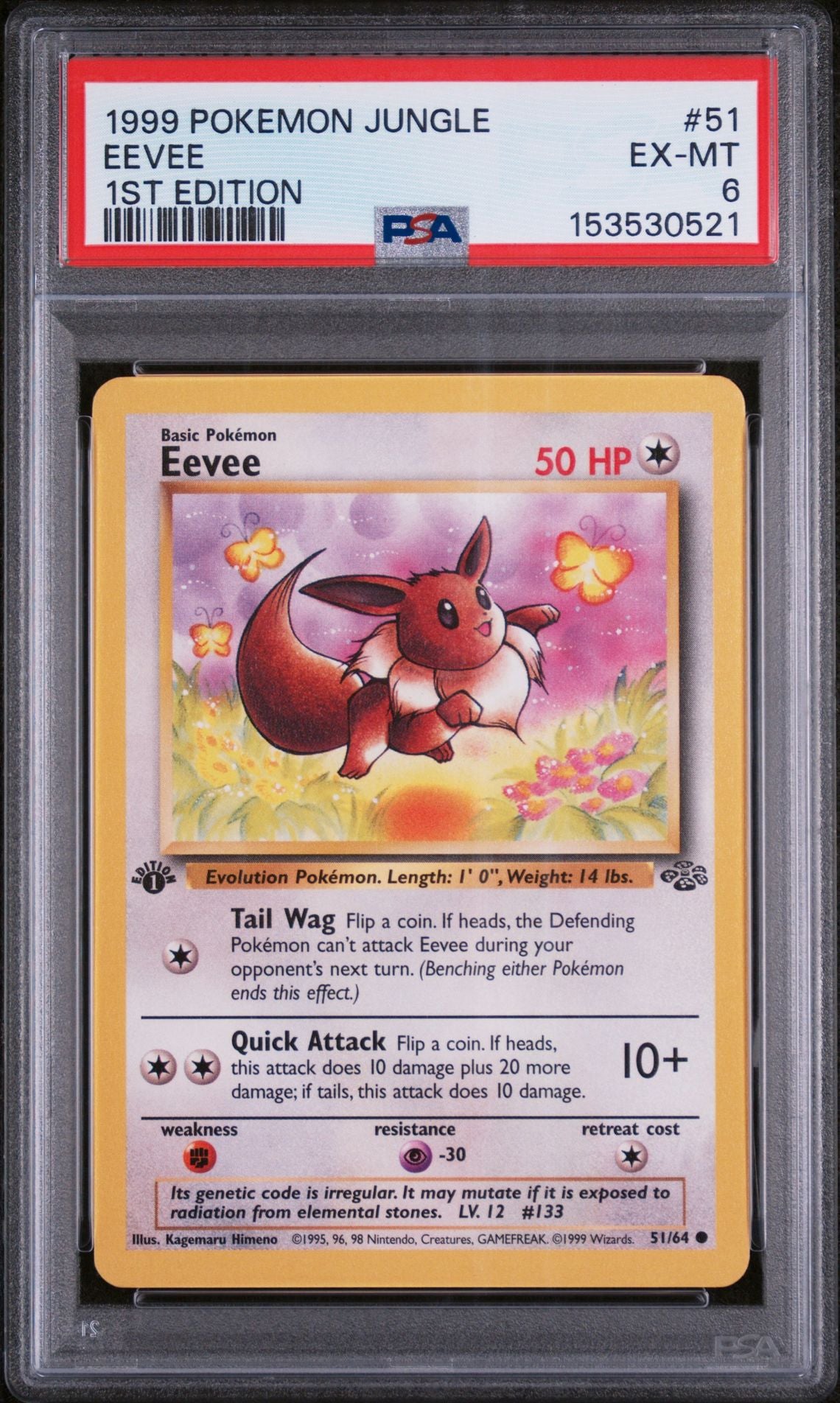 EEVEE 1ST EDITION 1999 POKEMON JUNGLE PSA EX-MT 6